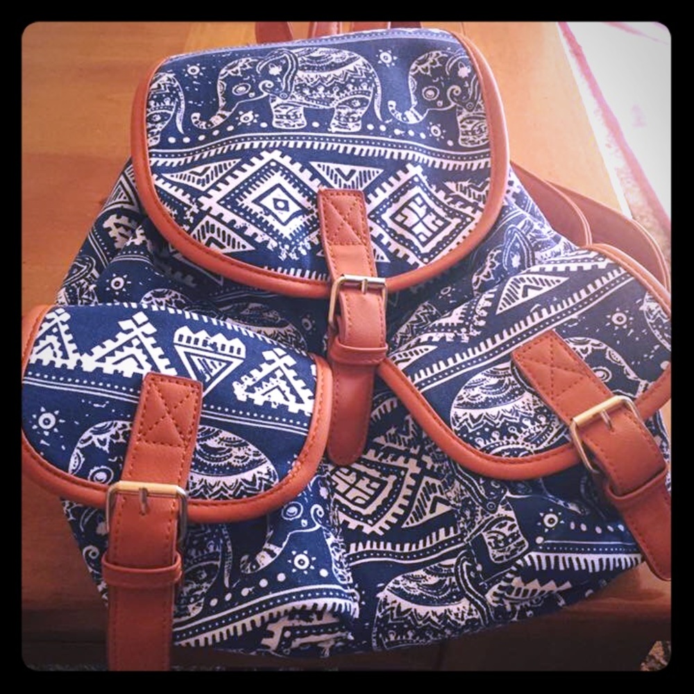 Canvas elephant print backpack